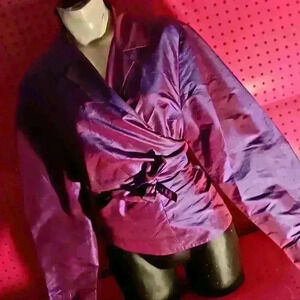Women's Worthington 100 % Silk Wrap Blouse Violet Purple V neck Sz 14